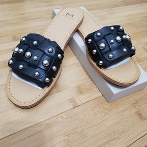 Marc Fisher Black Studded Leather Slides